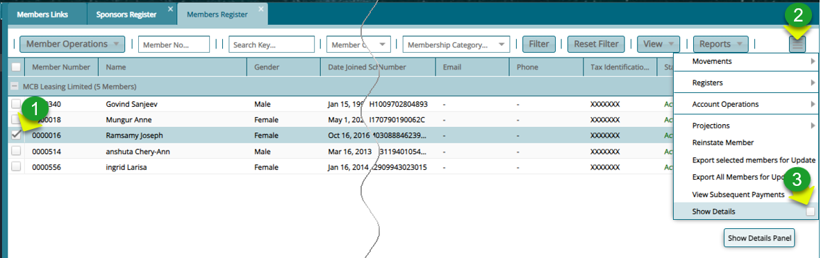 Navigate to View the Details of a Selected Member