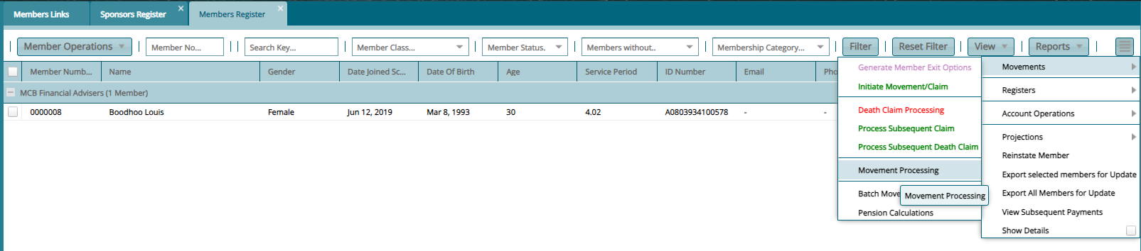 Movement Processing from the register