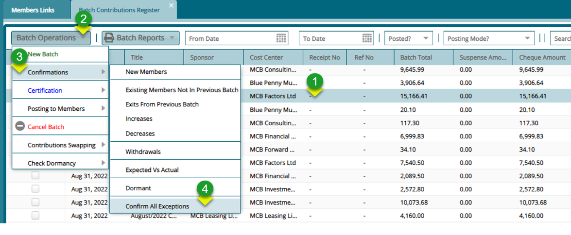 Confirm Batch exception before posting to members