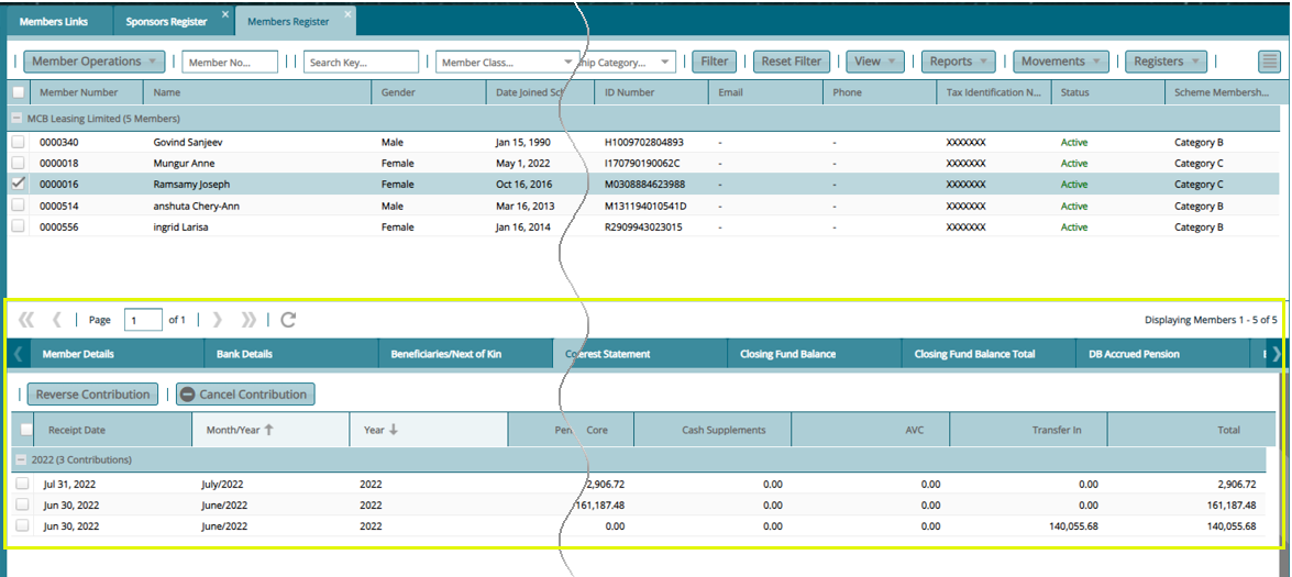 View the Details of a Selected Member