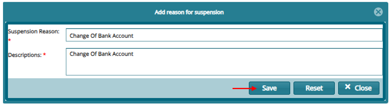 provide reason for suspension