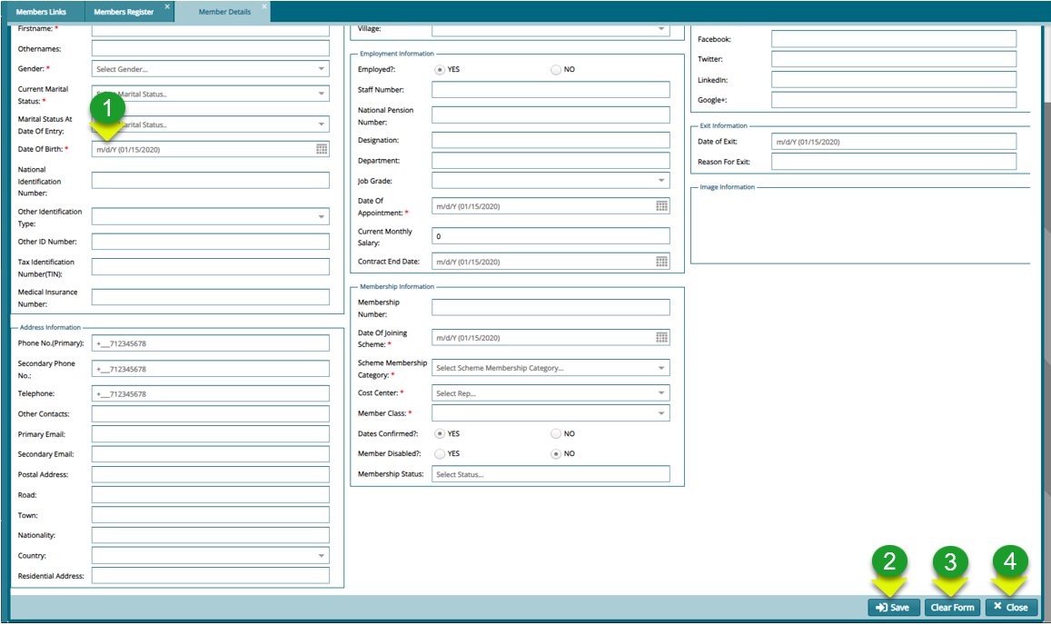 Fill in the Details to Register a New Member