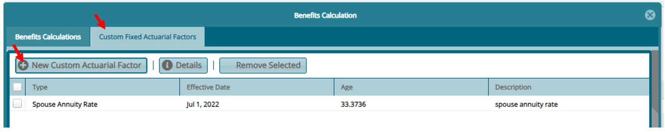New Custom Actuarial Factor