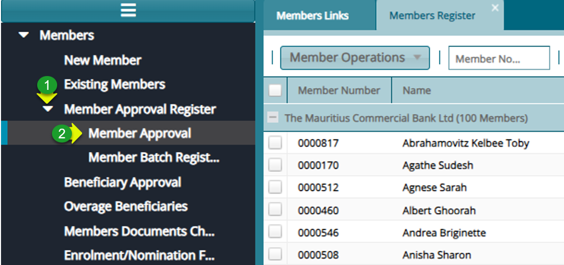 Navigate to the Members Approval Register