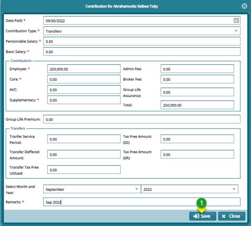 Navigate to the Members Single Contributions Form