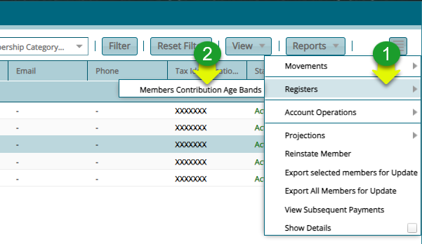 Select a member's contribution age band