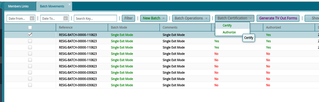 Process certification under Batch Certification