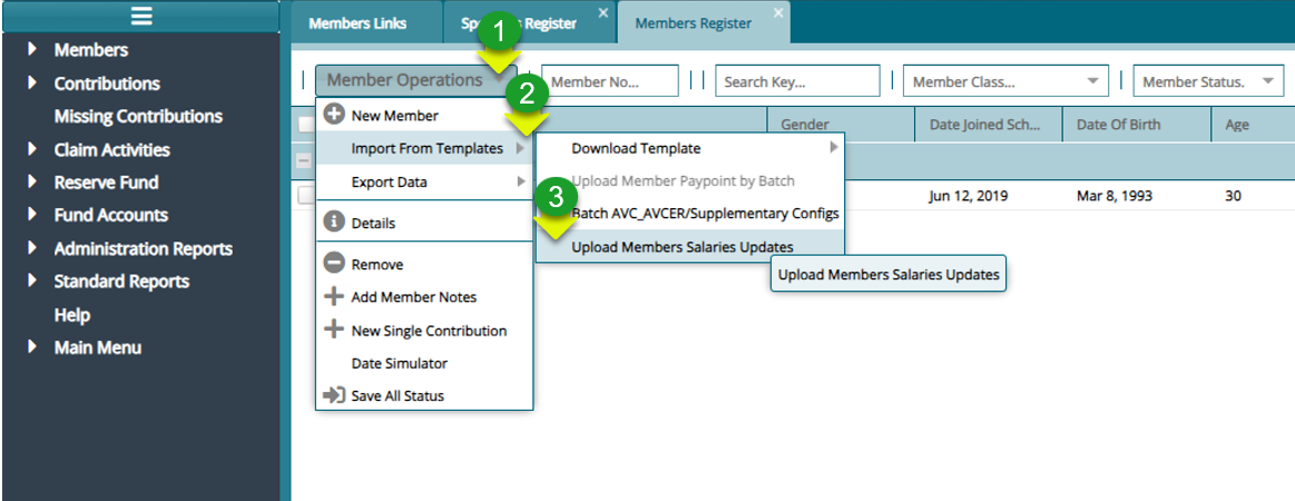 Upload the Members salary template