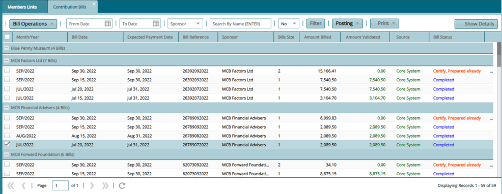 See all generated bills categorized by employer