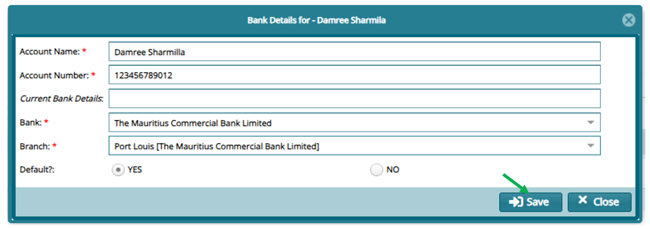input the member bank details