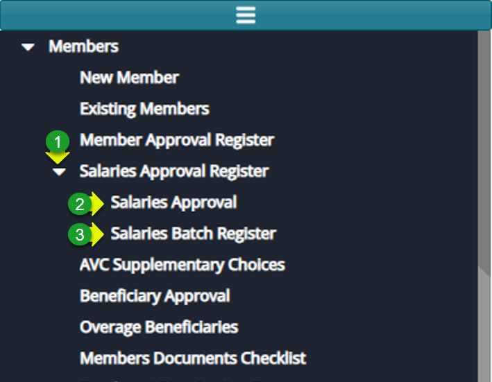 Navigate to the Salaries Approval Register Menu