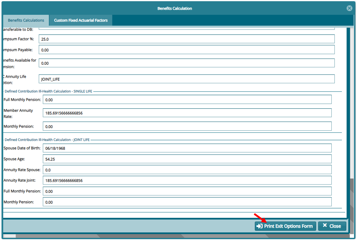 Print Exit Options Form