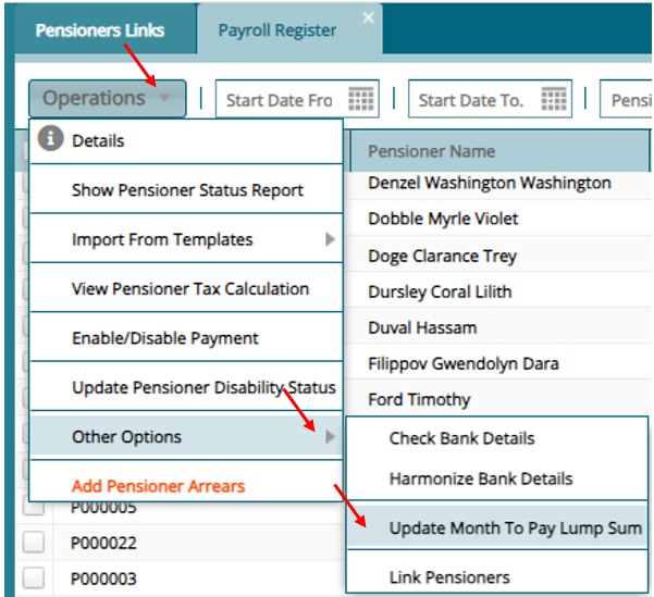 Change Month to Pay Lumpsum