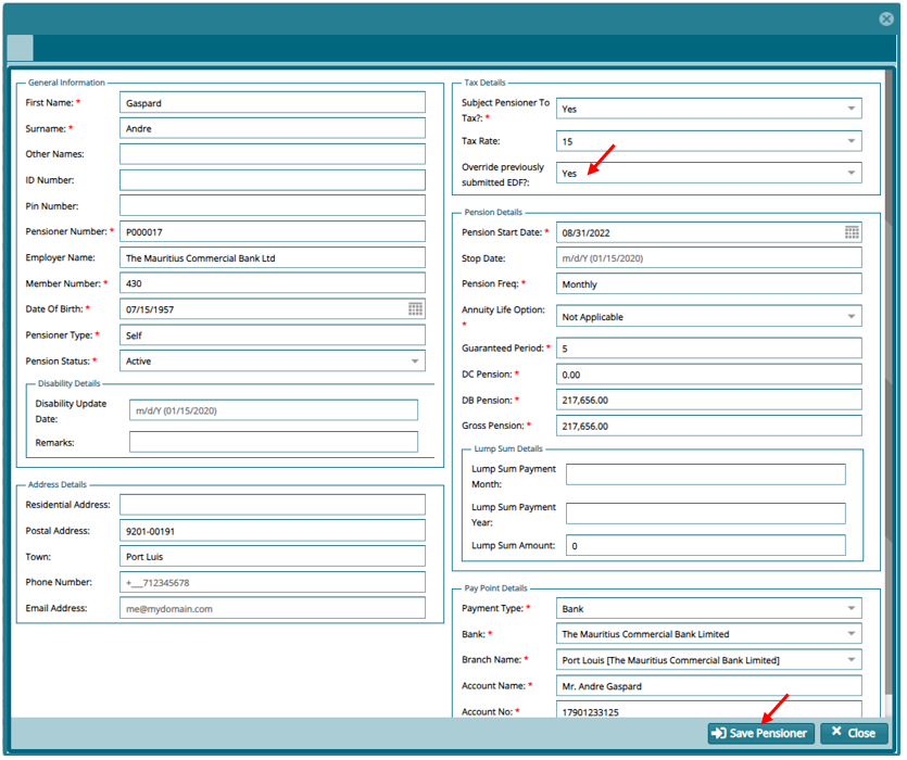  Override pensioner EDF
