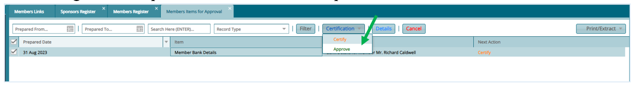 certify the member bank details
