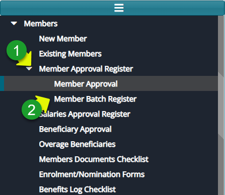 Navigate to the Members Batch Register for Approval Process