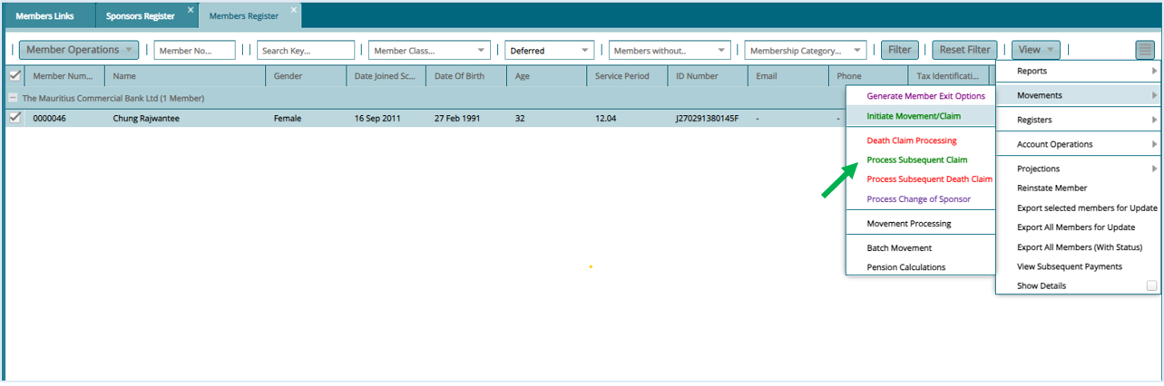 input the member bank details