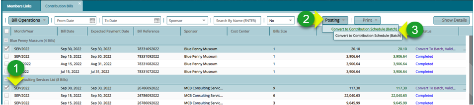 Convert the Bill to Contribution Batches 